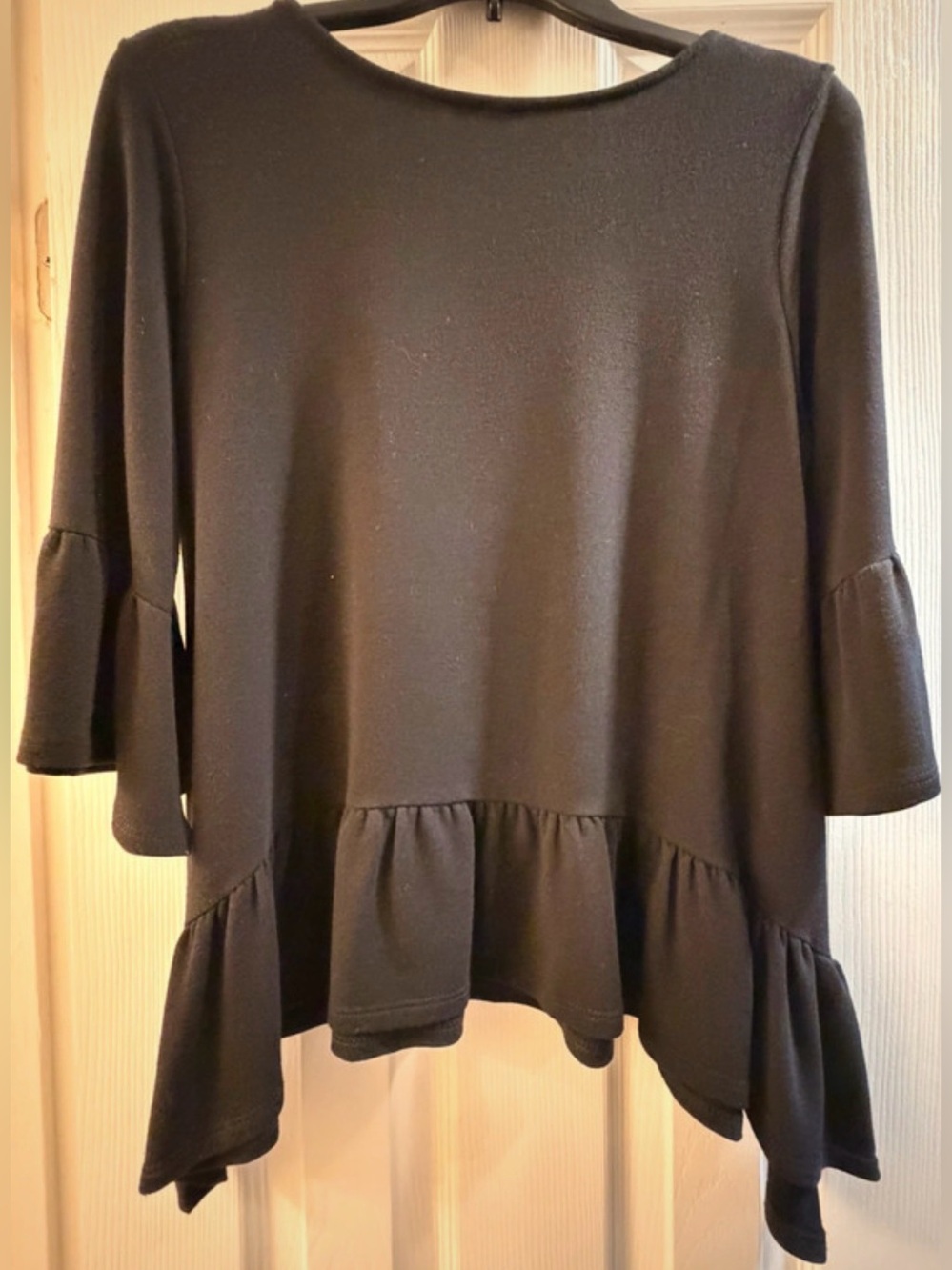 Jolie Black Ruffle-Hem Bell Sleeve Tunic Style Top
